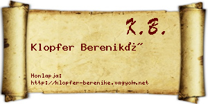 Klopfer Bereniké névjegykártya